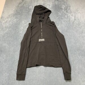Victoria's Secret Pink Quarter-Zip Hoodie Womens Medium Black Cotton Blend Logo